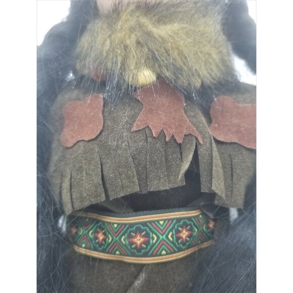 Native American Porcelain Doll Fur Lined Clothes Pantaloons Headband Wood Beads - Picture 4 of 9